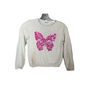 H&M Girls Color Changing Flip Sequin Butterfly Sweater Sz. 6-8 Cream